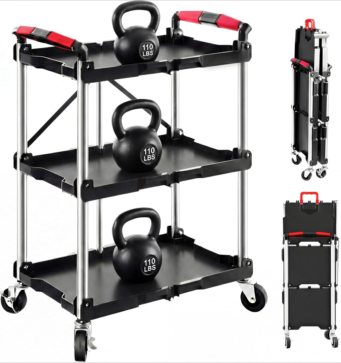3-Shelf Foldable Rolling Utili - Workshop Tools And Equipment review and price
